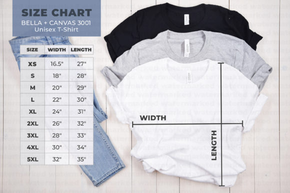 Bella Canvas 3001 Size Chart: Graphics for T-Shirts