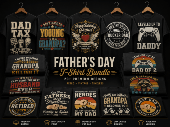 Fathers Day SVG Bundle Retro Grandpa Graphics for T-Shirts