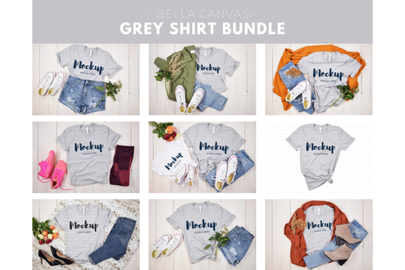 Grey Tshirt Mock Up Bundle: Graphics for T-Shirts