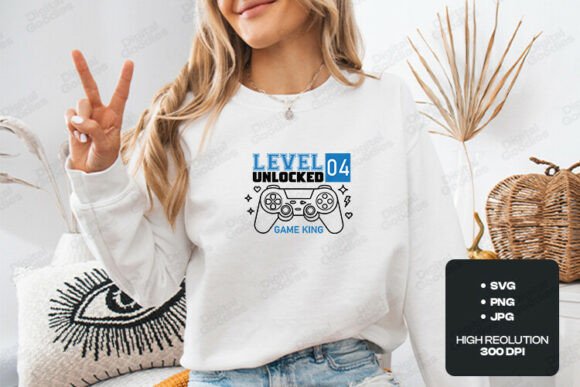 Level Four Unlocked Gamer Birthday Graphics for T-Shirt Designs