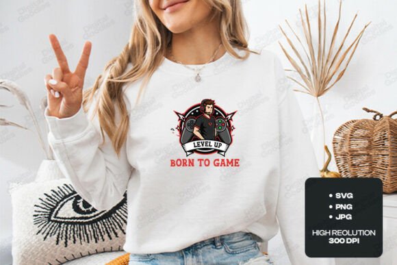 Level Up Born to Game Esports Logo Graphics for T-Shirt Designs