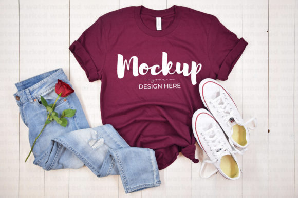 Maroon Bella Canvas 3011 Mockup for Graphics and T-Shirts