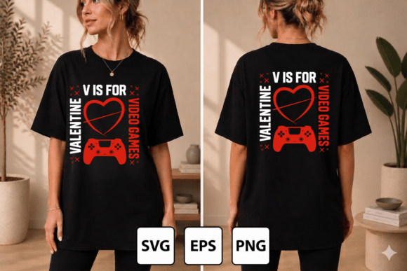 Valentine V is for Video Games Graphics for T-Shirt Designs